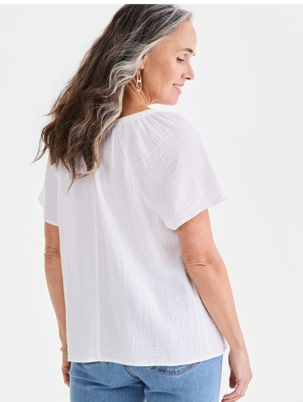 Style & Co Cotton Gauze Short Flutter Sleeve Top White XL NWT - Picture 10 of 14